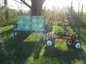 Comfy bench and portable wagon garden