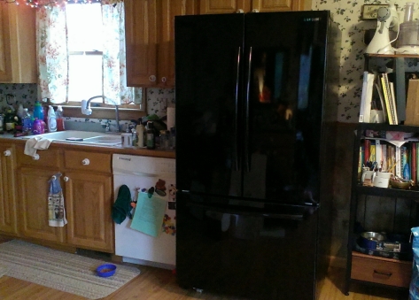 Monstrous fridge in my tiny, "lived in" kitchen