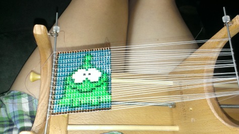 1/4 of the way into Jaycie's bookmark, Om Nom appeared!